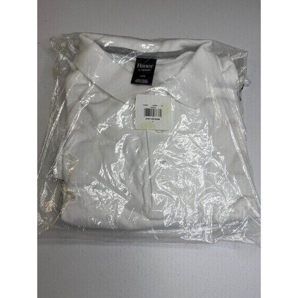 Hanes X-Temp Polo Shirt‎ Moisture Wicking Short Sleeve White Large - Picture 1 of 2